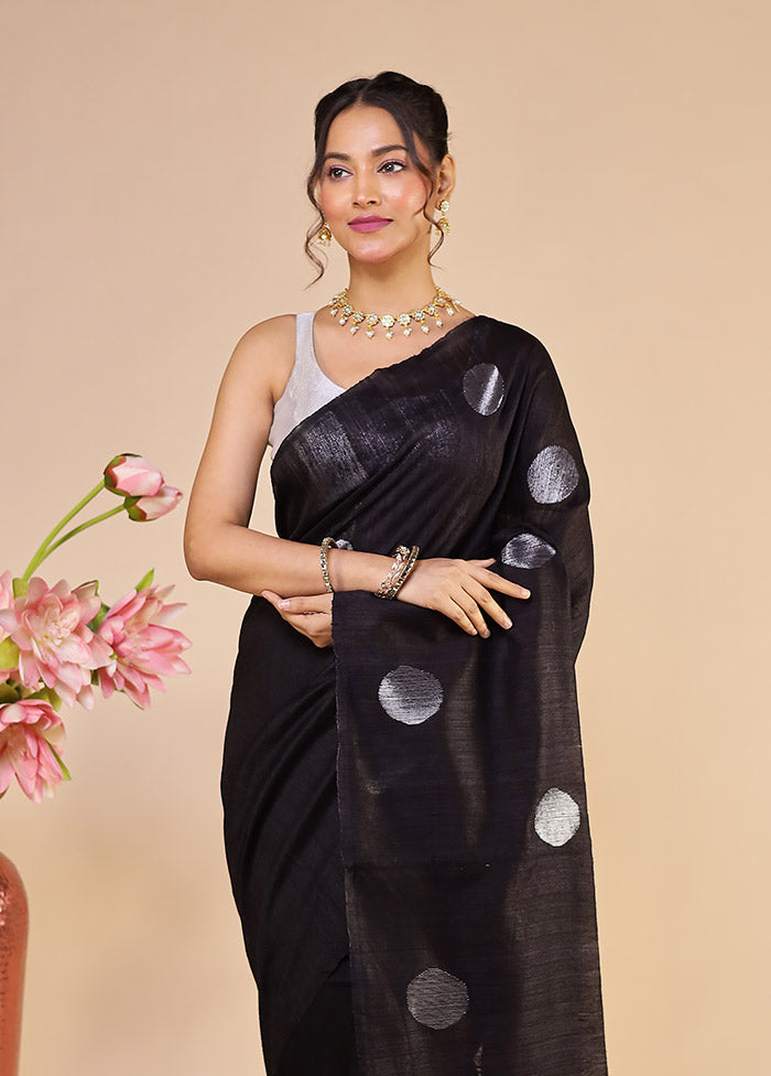Black Handloom Matka Pure Silk Saree With Blouse Piece