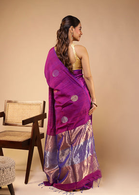 Purple Handloom Matka Pure Silk Saree With Blouse Piece