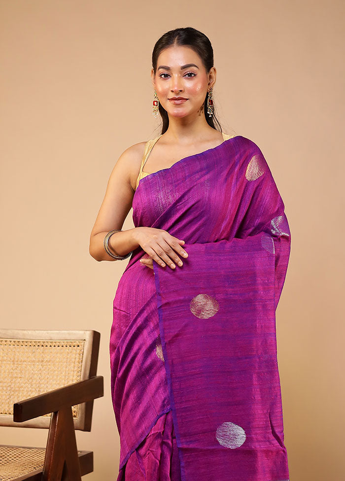 Purple Handloom Matka Pure Silk Saree With Blouse Piece