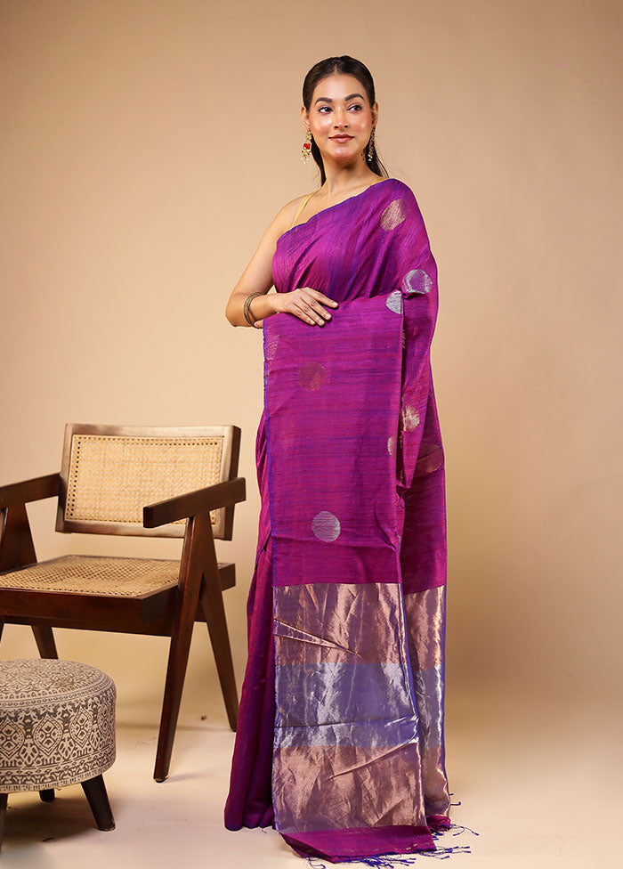 Purple Handloom Matka Pure Silk Saree With Blouse Piece