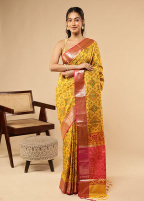 Yellow Dupion Silk Saree With Blouse Piece