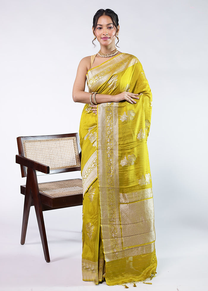 Yellow Dupion Silk Saree With Blouse Piece