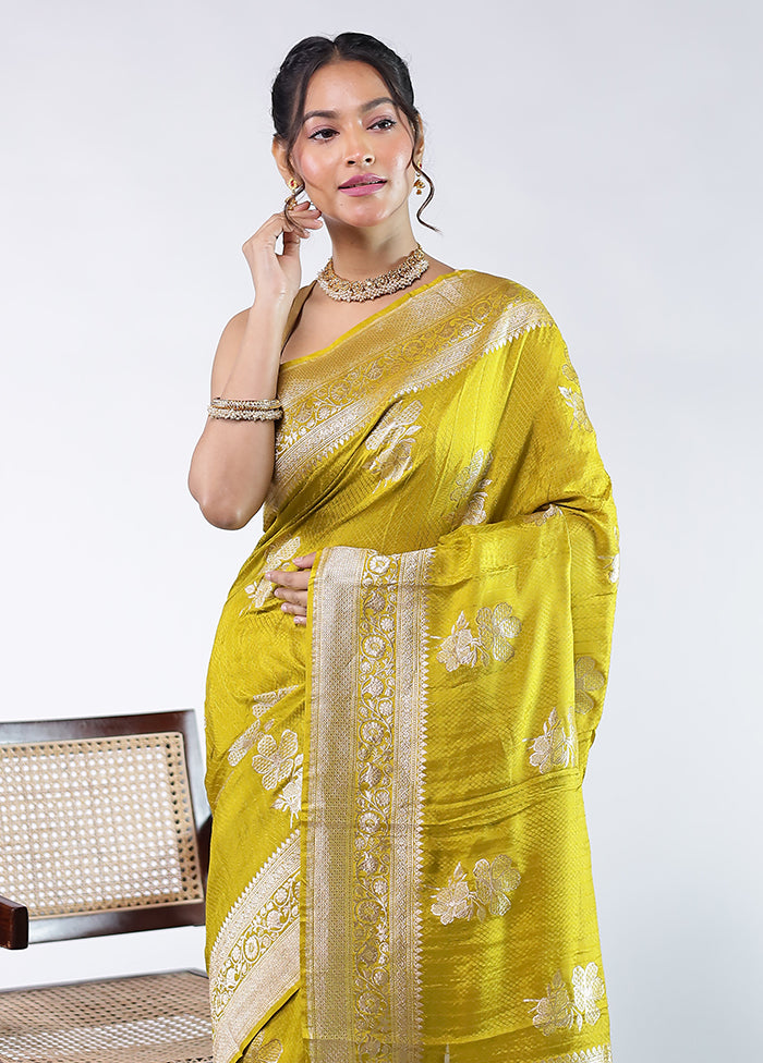 Yellow Dupion Silk Saree With Blouse Piece