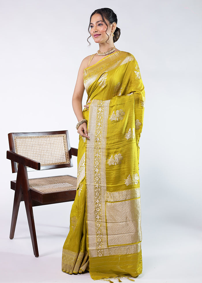Yellow Dupion Silk Saree With Blouse Piece