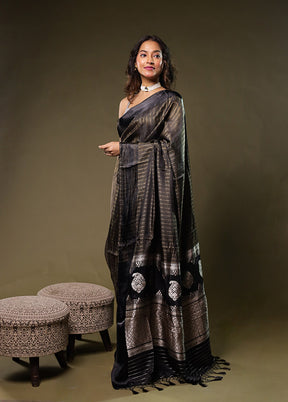 Black Dupion Silk Saree With Blouse Piece