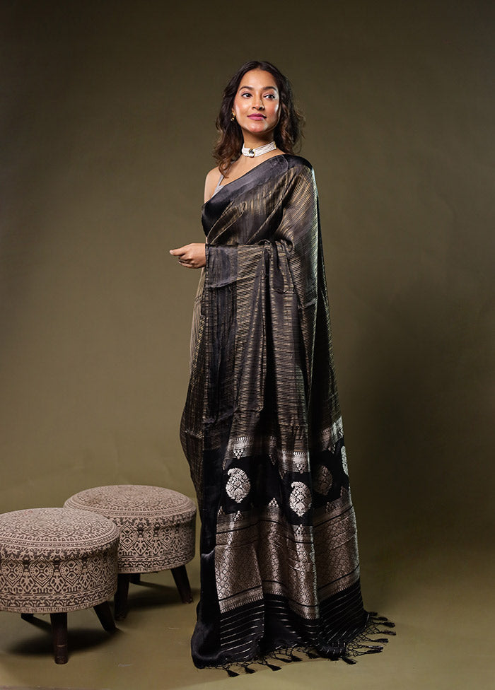Black Dupion Silk Saree With Blouse Piece