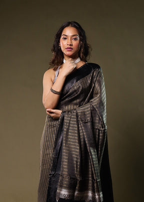 Black Dupion Silk Saree With Blouse Piece