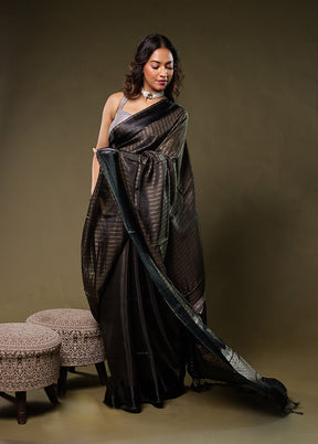 Black Dupion Silk Saree With Blouse Piece