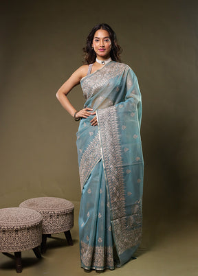 Green Organza Saree With Blouse Piece