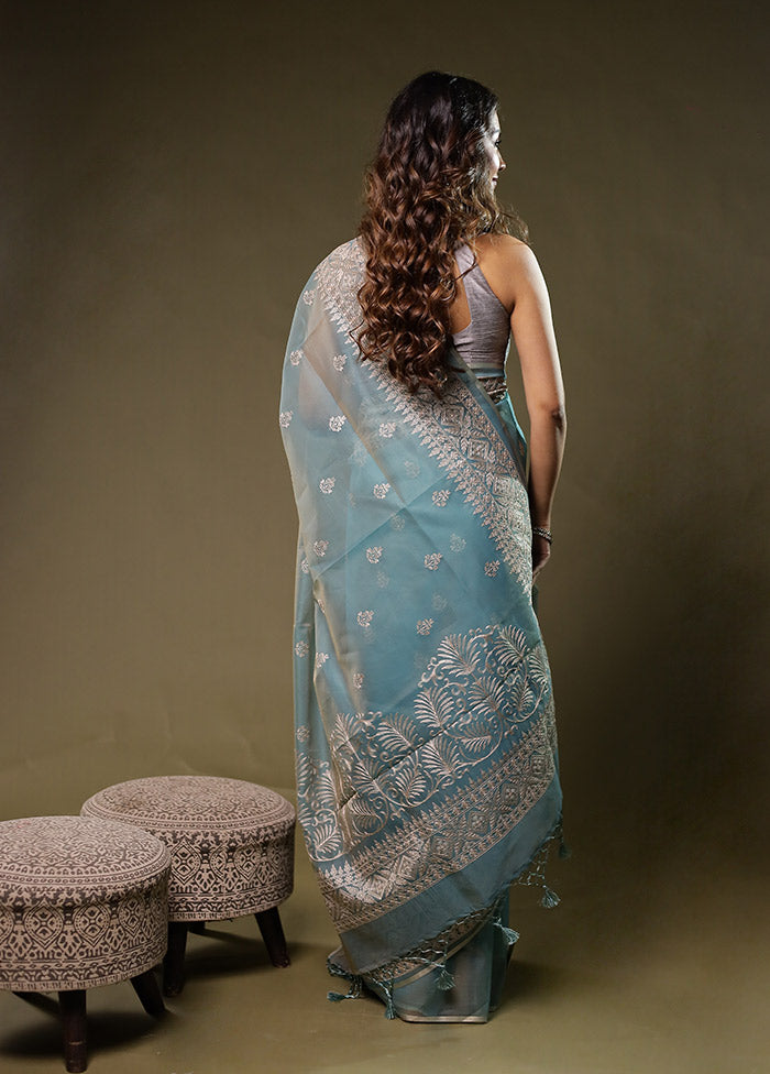 Green Organza Saree With Blouse Piece