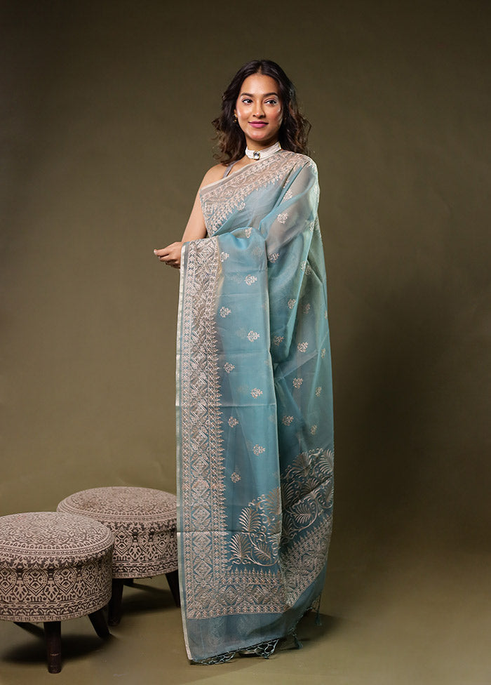 Green Organza Saree With Blouse Piece
