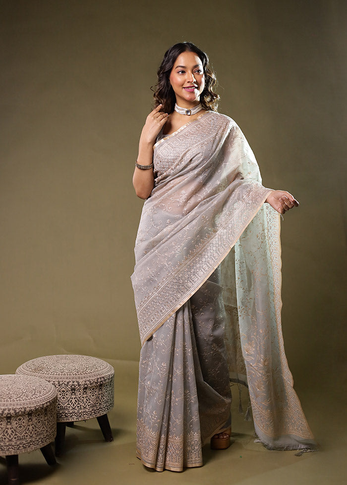 Grey Organza Saree With Blouse Piece