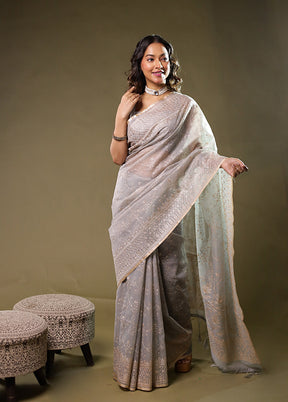 Grey Organza Saree With Blouse Piece