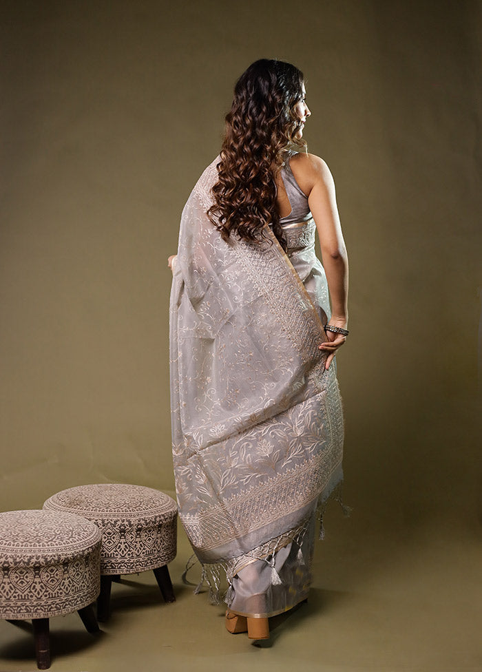 Grey Organza Saree With Blouse Piece