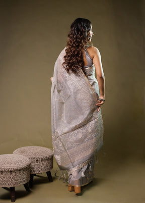 Grey Organza Saree With Blouse Piece