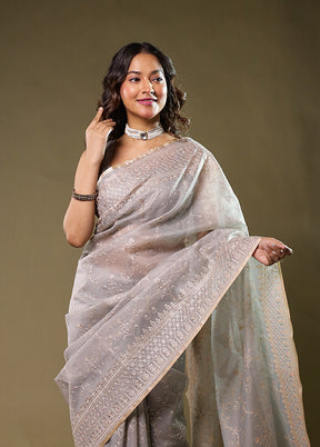 Grey Organza Saree With Blouse Piece