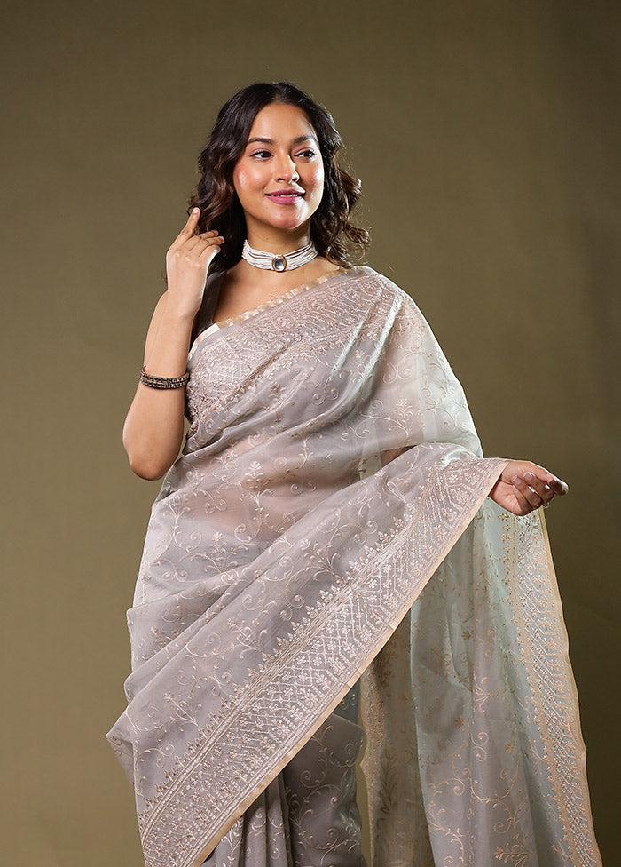 Grey Organza Saree With Blouse Piece