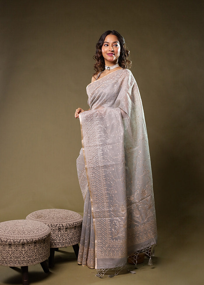 Grey Organza Saree With Blouse Piece