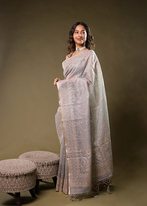 Grey Organza Saree With Blouse Piece