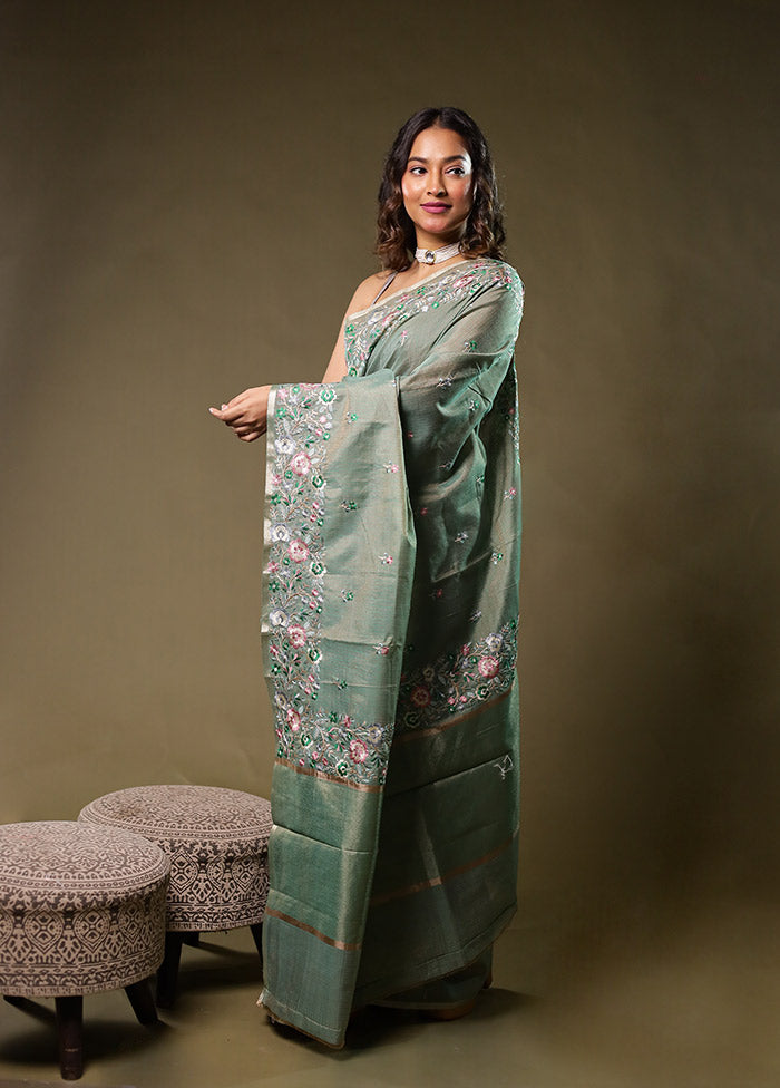 Blue Pure Cotton Saree With Blouse Piece