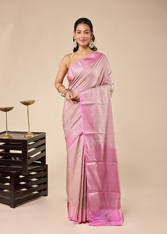 Pink Jamewar Silk Saree With Blouse Piece