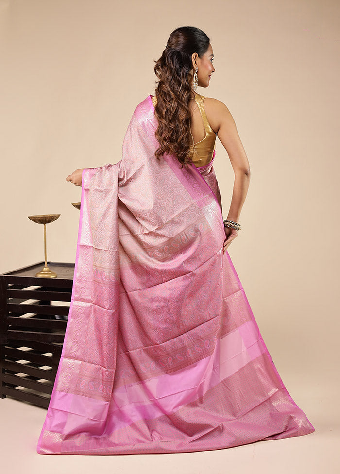 Pink Jamewar Silk Saree With Blouse Piece