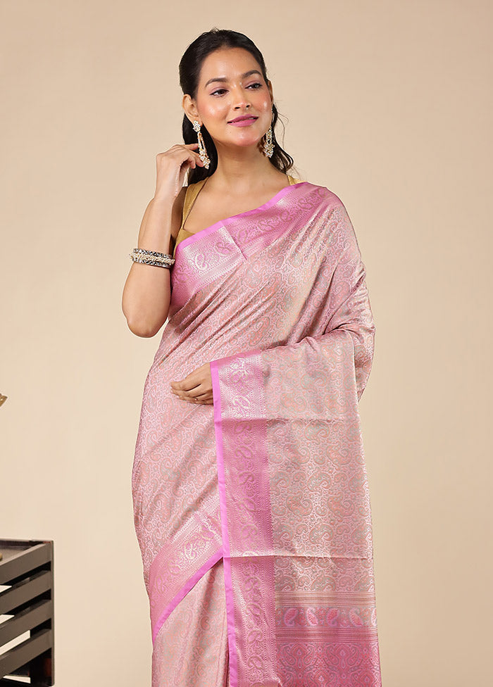 Pink Jamewar Silk Saree With Blouse Piece