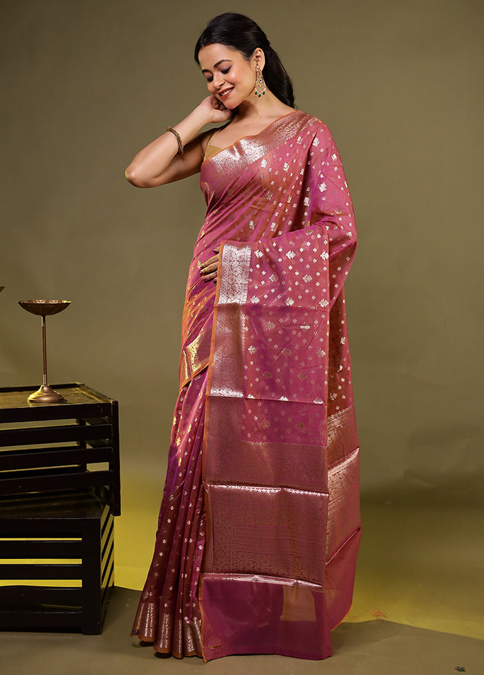 Pink Kora Silk Saree With Blouse Piece