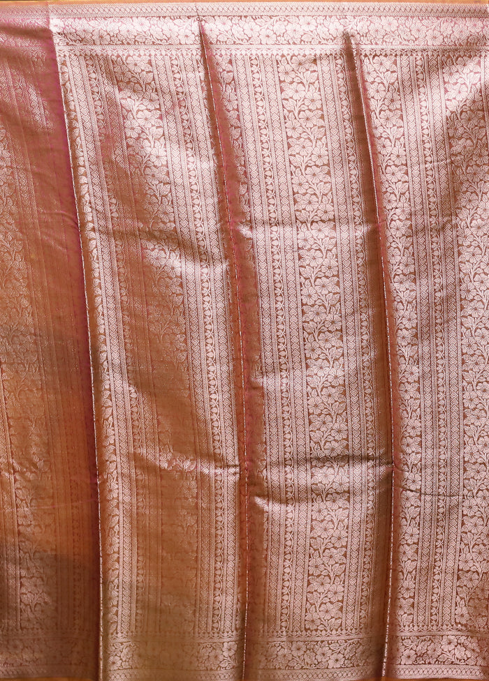 Pink Kora Silk Saree With Blouse Piece