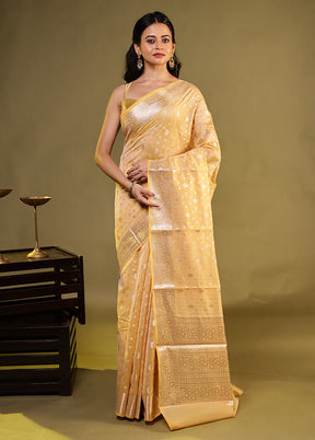 Cream Kora Silk Saree With Blouse Piece