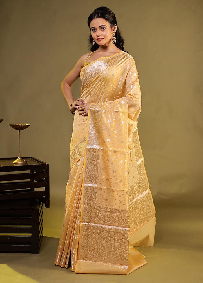 Cream Kora Silk Saree With Blouse Piece
