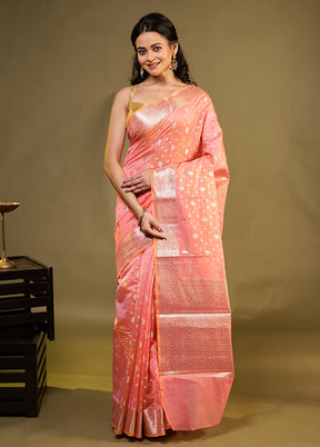 Pink Kora Silk Saree With Blouse Piece