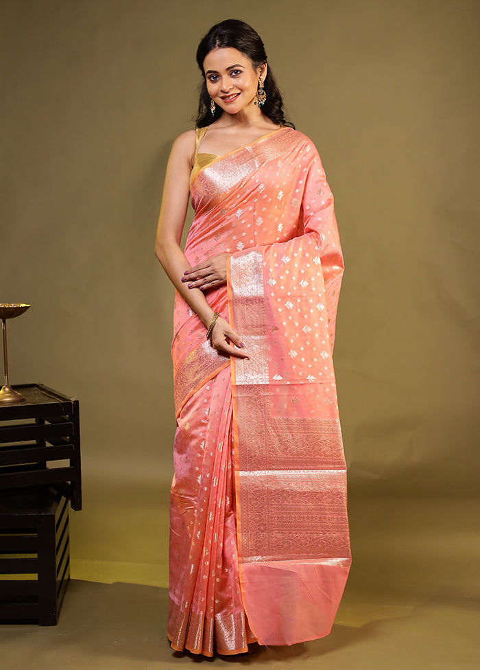 Pink Kora Silk Saree With Blouse Piece