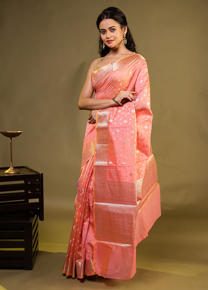 Pink Kora Silk Saree With Blouse Piece