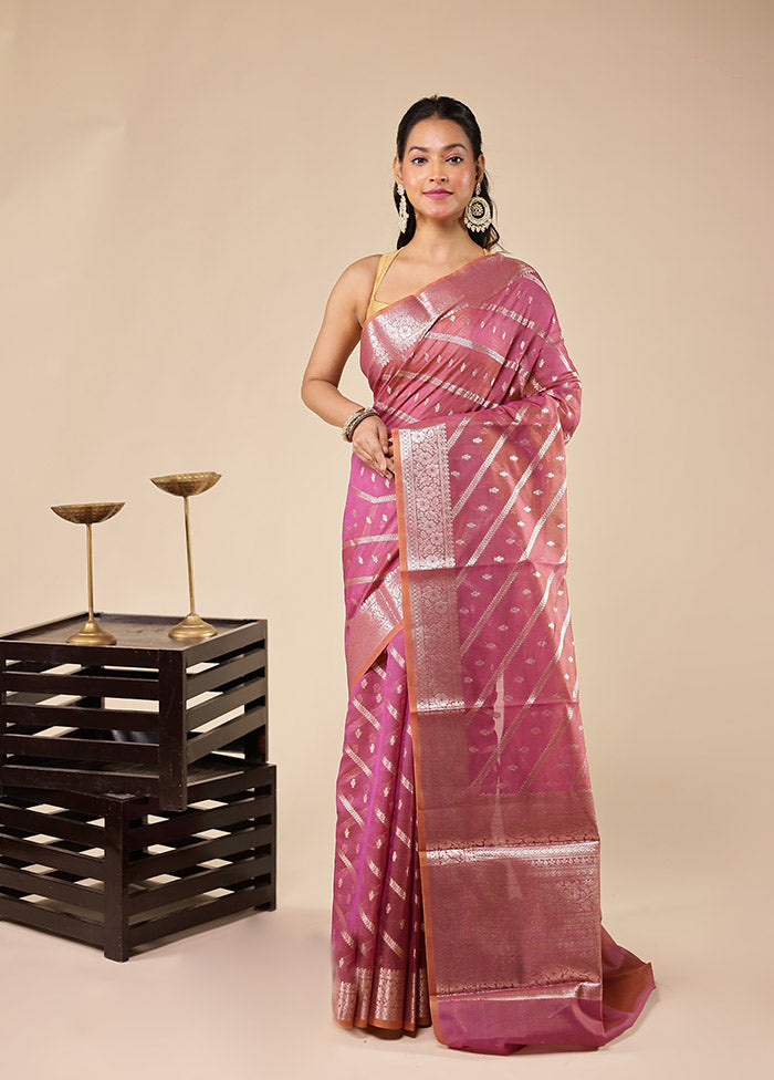 Pink Kora Silk Saree With Blouse Piece
