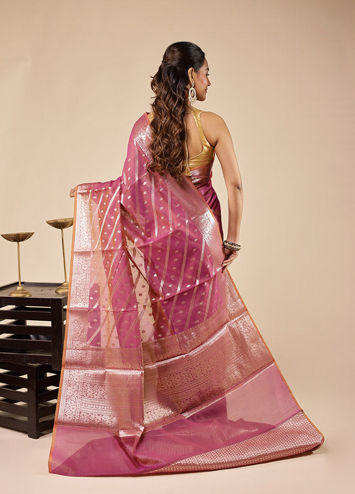 Pink Kora Silk Saree With Blouse Piece