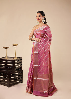Pink Kora Silk Saree With Blouse Piece