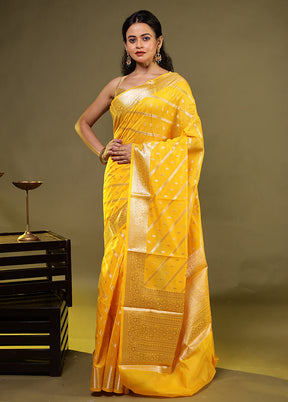 Yellow Kora Silk Saree With Blouse Piece