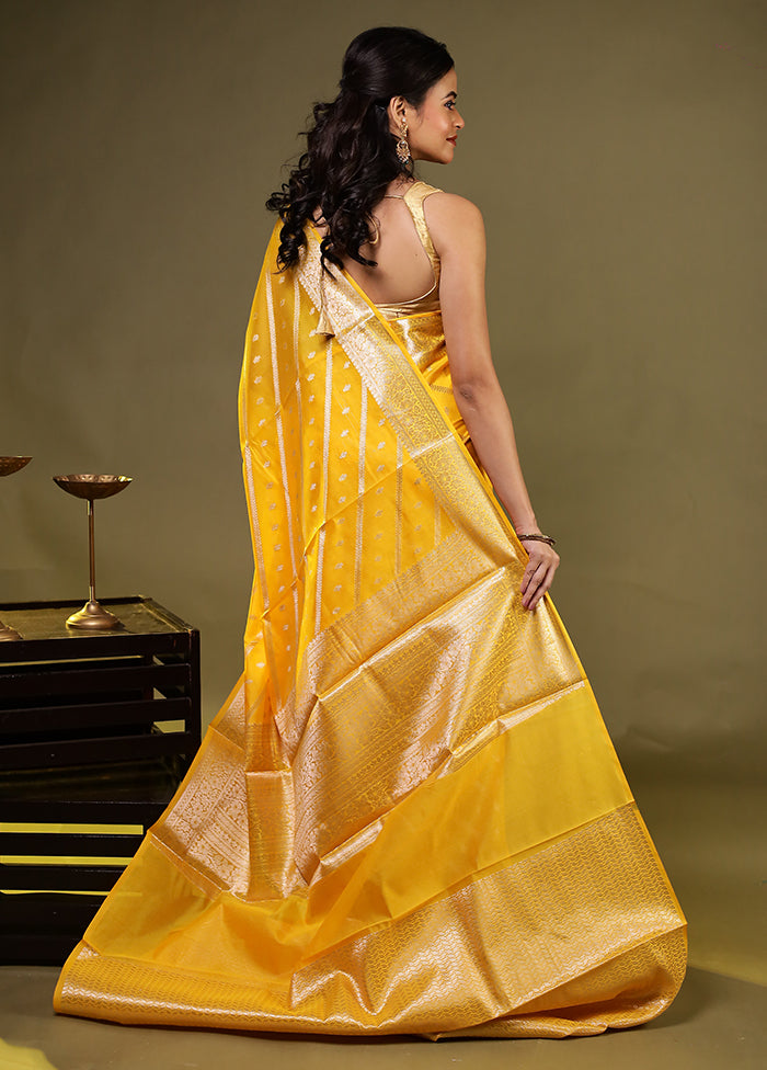 Yellow Kora Silk Saree With Blouse Piece