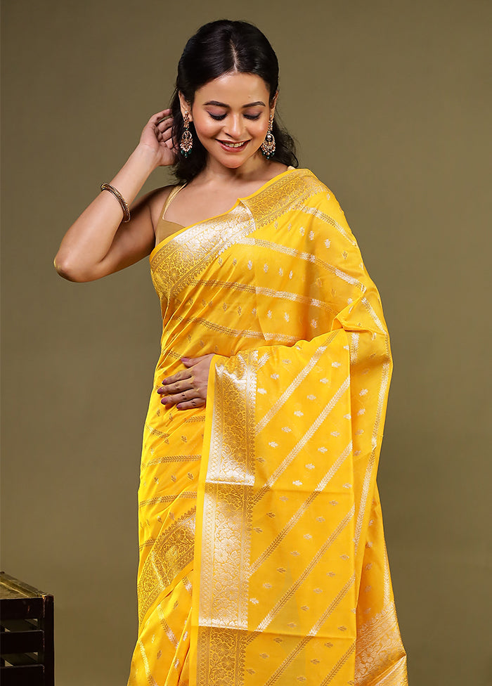 Yellow Kora Silk Saree With Blouse Piece