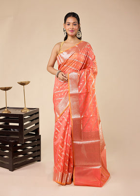 Pink Kora Silk Saree With Blouse Piece