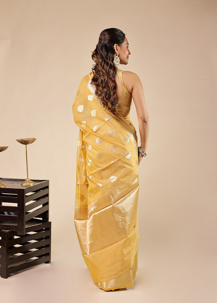 Yellow Kora Silk Saree With Blouse Piece
