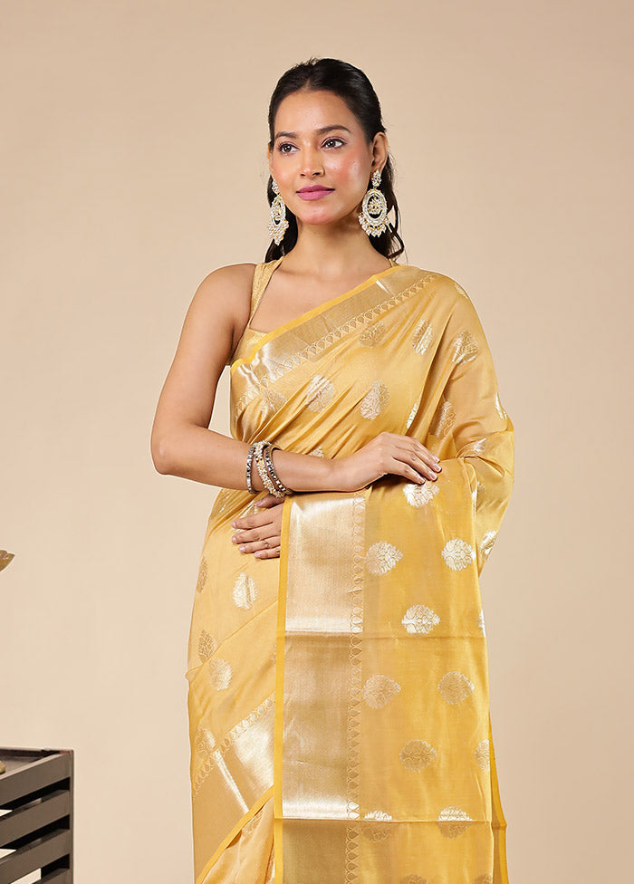 Yellow Kora Silk Saree With Blouse Piece