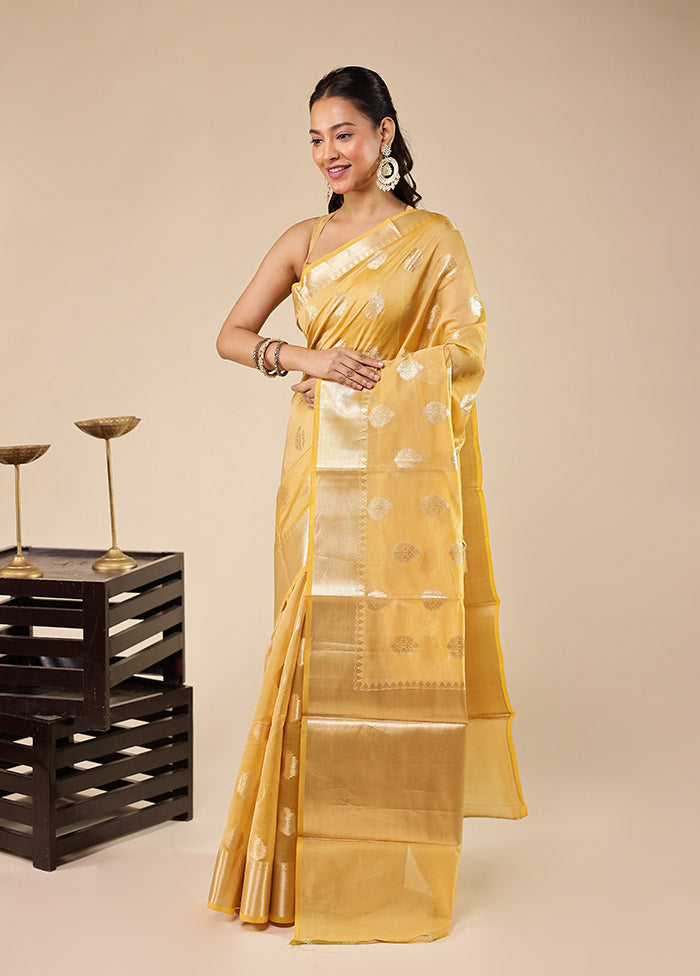 Yellow Kora Silk Saree With Blouse Piece