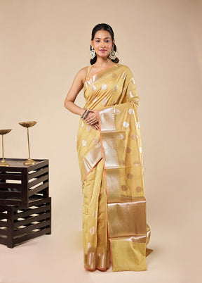 Yellow Kora Silk Saree With Blouse Piece