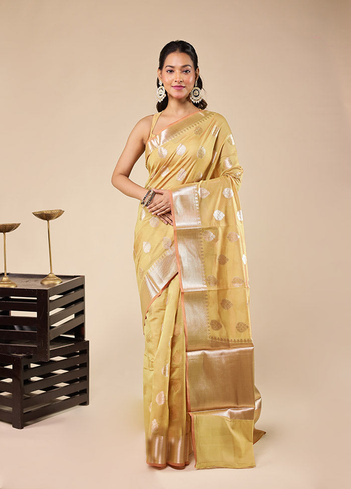 Yellow Kora Silk Saree With Blouse Piece