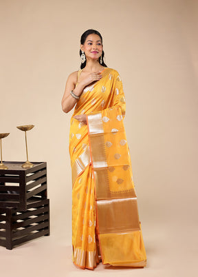 Yellow Kora Silk Saree With Blouse Piece