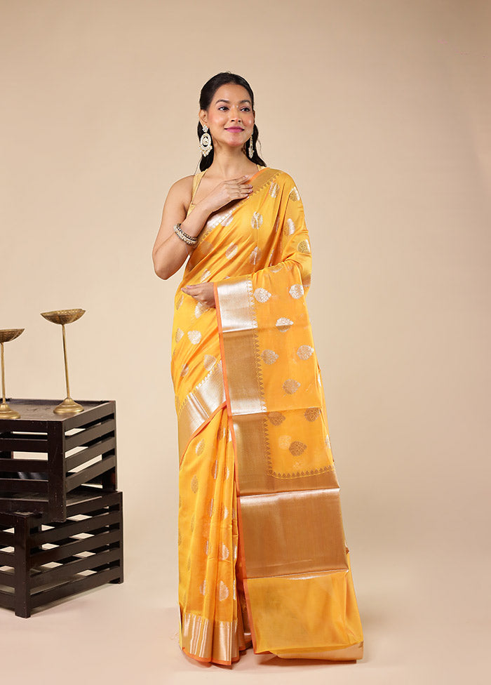 Yellow Kora Silk Saree With Blouse Piece