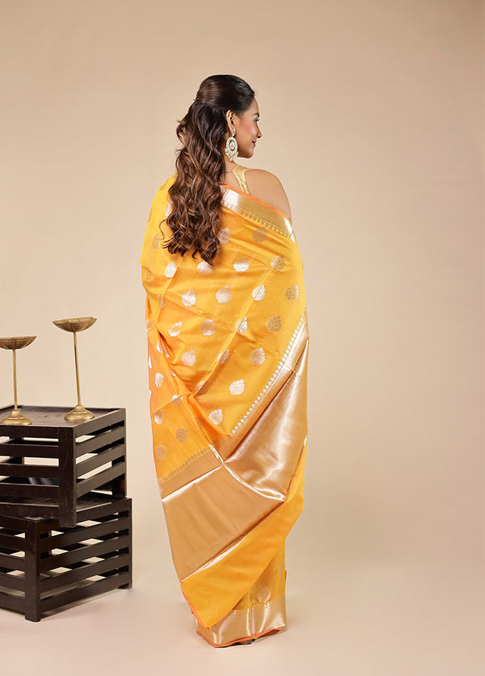 Yellow Kora Silk Saree With Blouse Piece