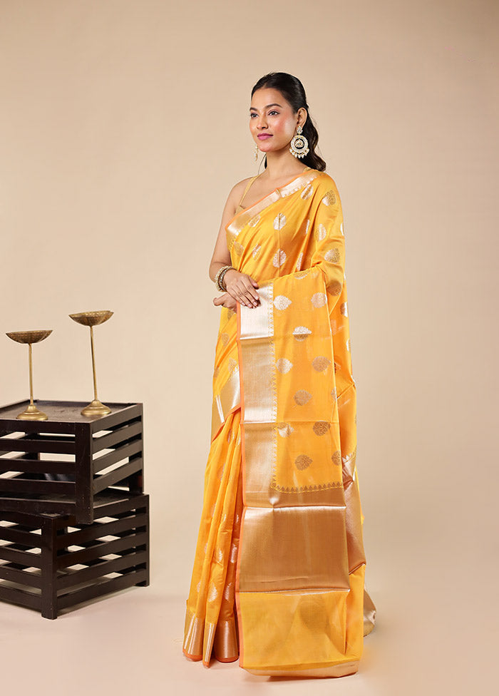 Yellow Kora Silk Saree With Blouse Piece